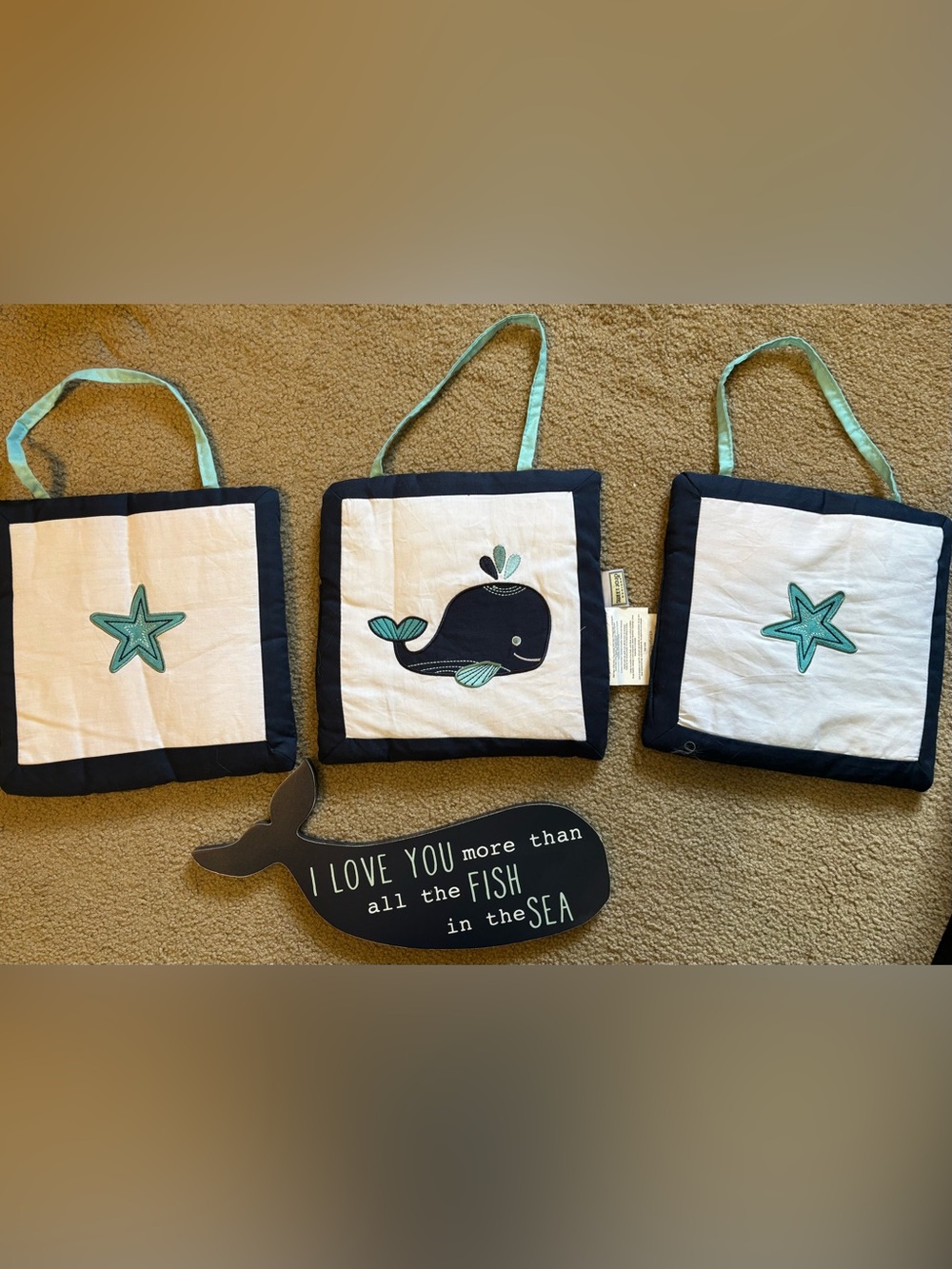 Children's Navy and Mint Whale Wall Art